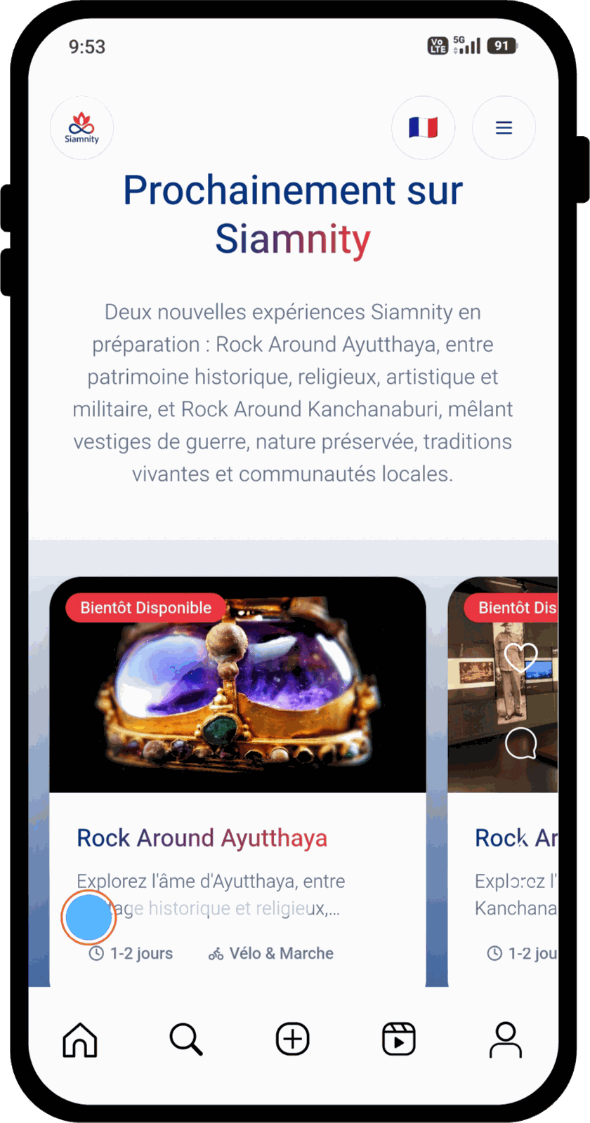 Next destinations screen, Ayutthaya and Kanchanaburi — English audio guide for Thailand