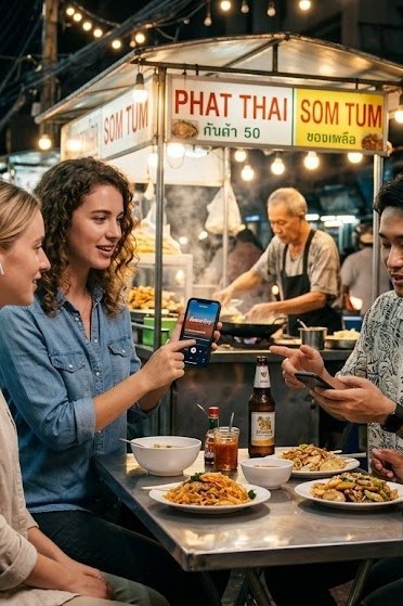 Visitor at a street food stall at night — Bangkok off the beaten path with Siamnity