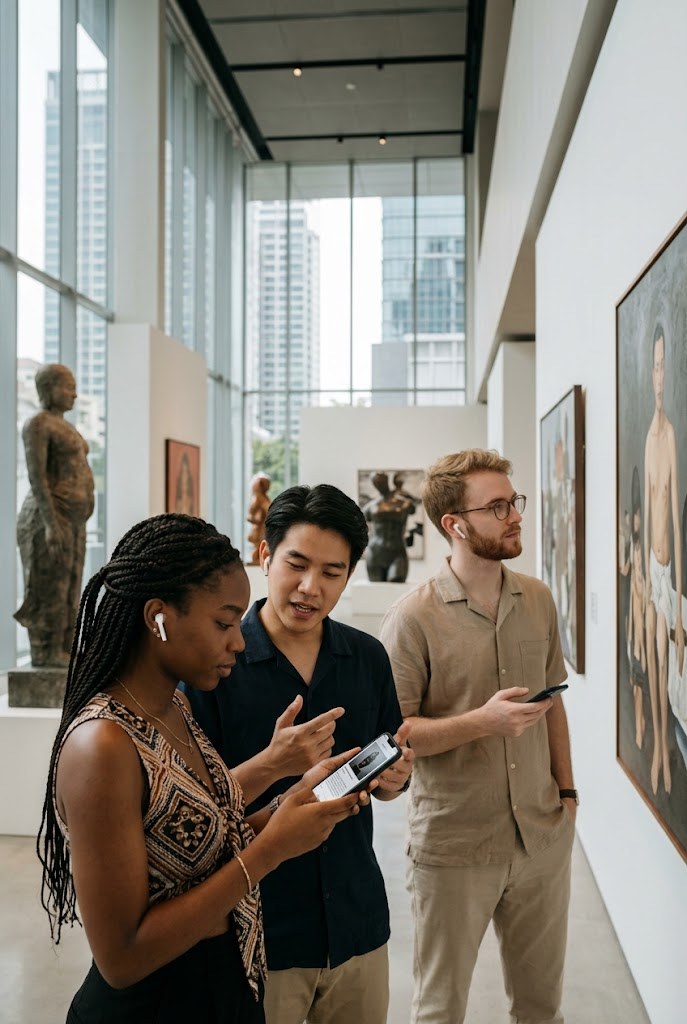 Visitors in a contemporary art gallery in Bangkok — Bangkok museums on an audio tour