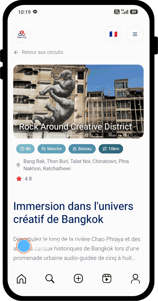 Rock Around Creative District tour card in the app — Bang Rak, Talat Noi, Chinatown